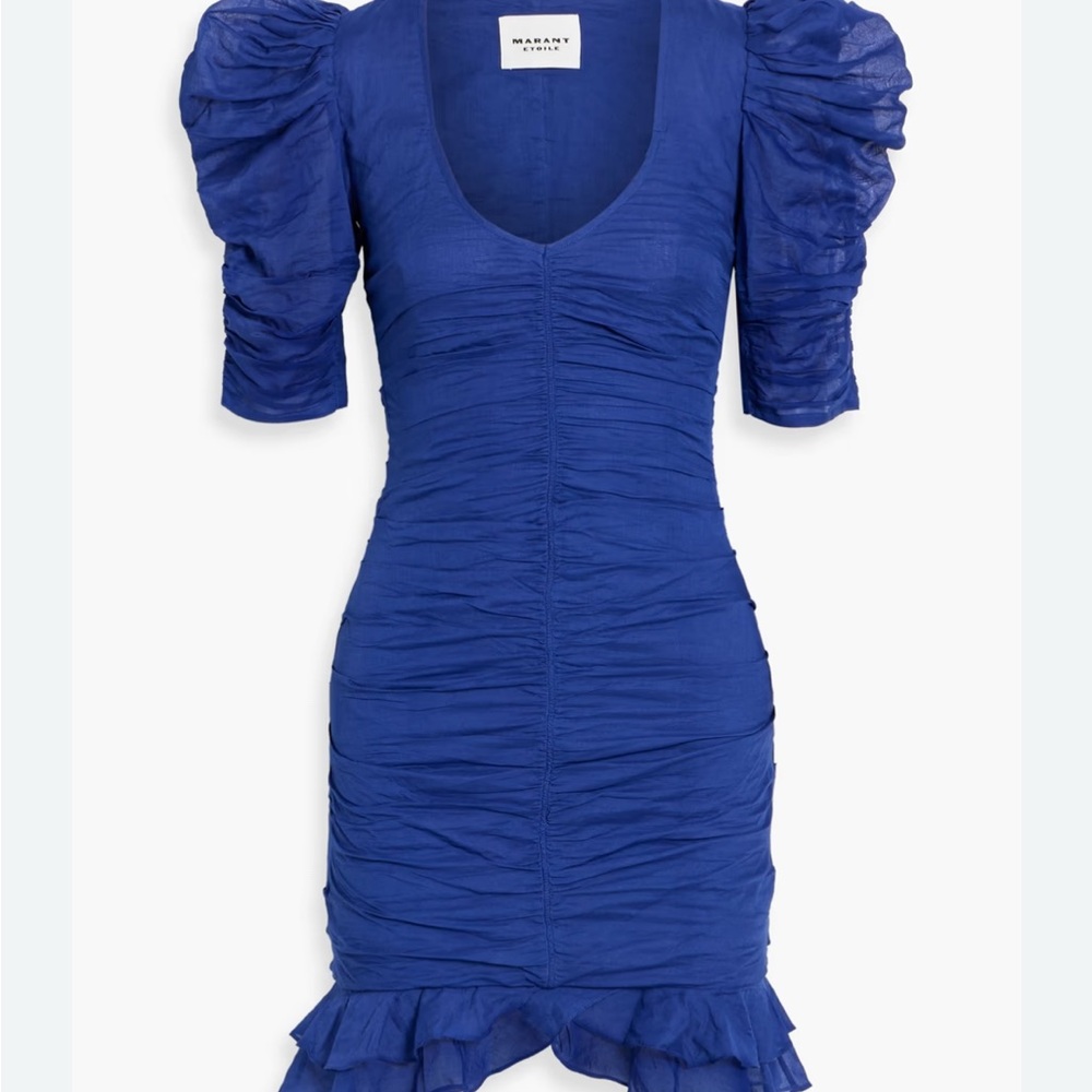 Elegant Blue Puff Sleeve Mini Dress